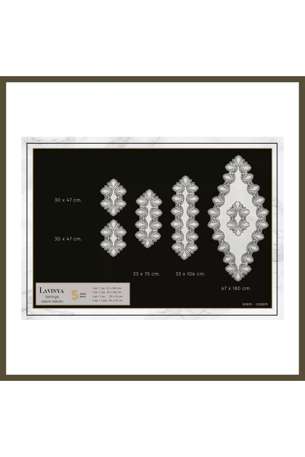 Lavinya Model Cream-Cream 5-Piece Linen Lace Table Runner Set for the Living Room BX