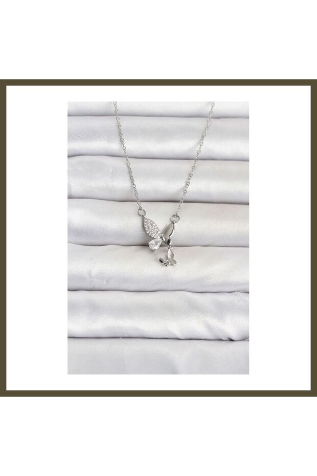 316L Stainless Steel Chain, Silver-Colored, Butterfly-Style Women's Necklace BX