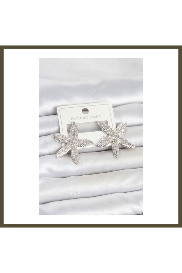 Silver-Colored Brass Starfish-Shaped Women's Earrings BX