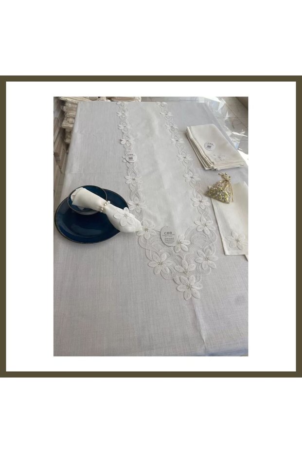 Tableware Set: Evita Gardenia Linen Dinner Set, 160x260 Table Set, 26-Piece Table Runner Set BX