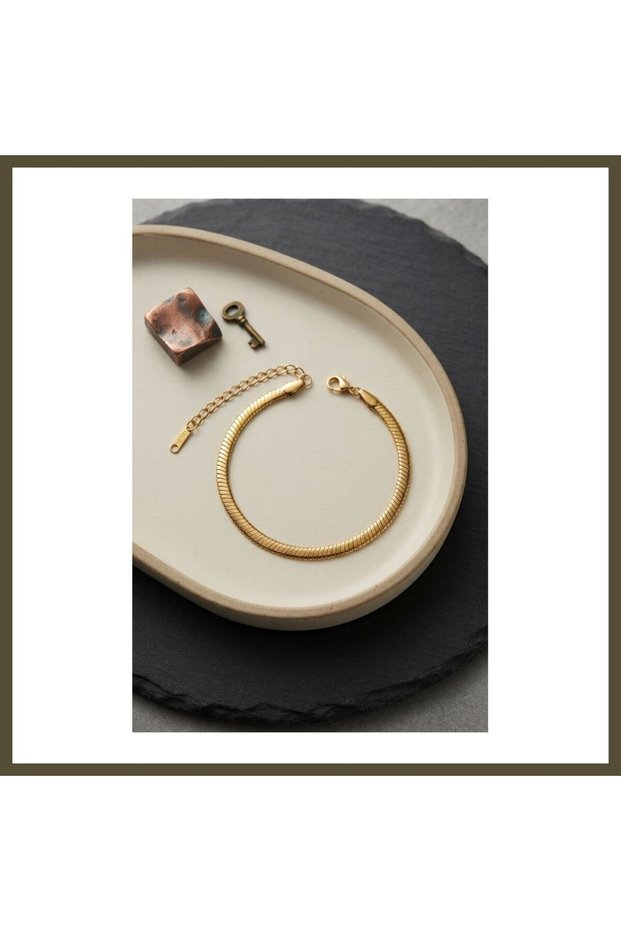 316L Stainless Steel Gold-Colored Flat Snake Chain Men's Bracelet BX