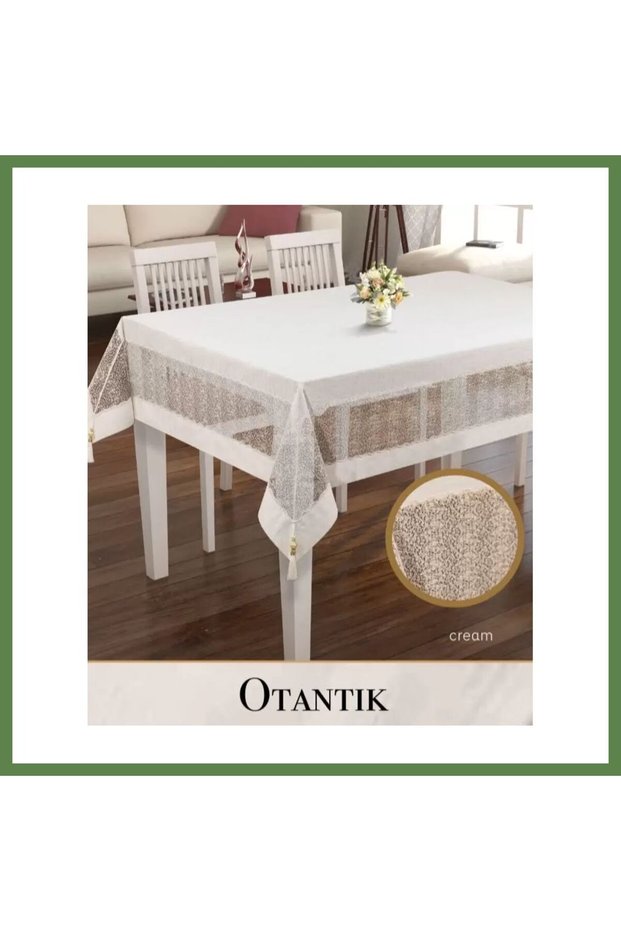 160x260 cm Authentic Cream Crepe Linen Tablecloth with Lace Embroidery, Elegant Design HB006