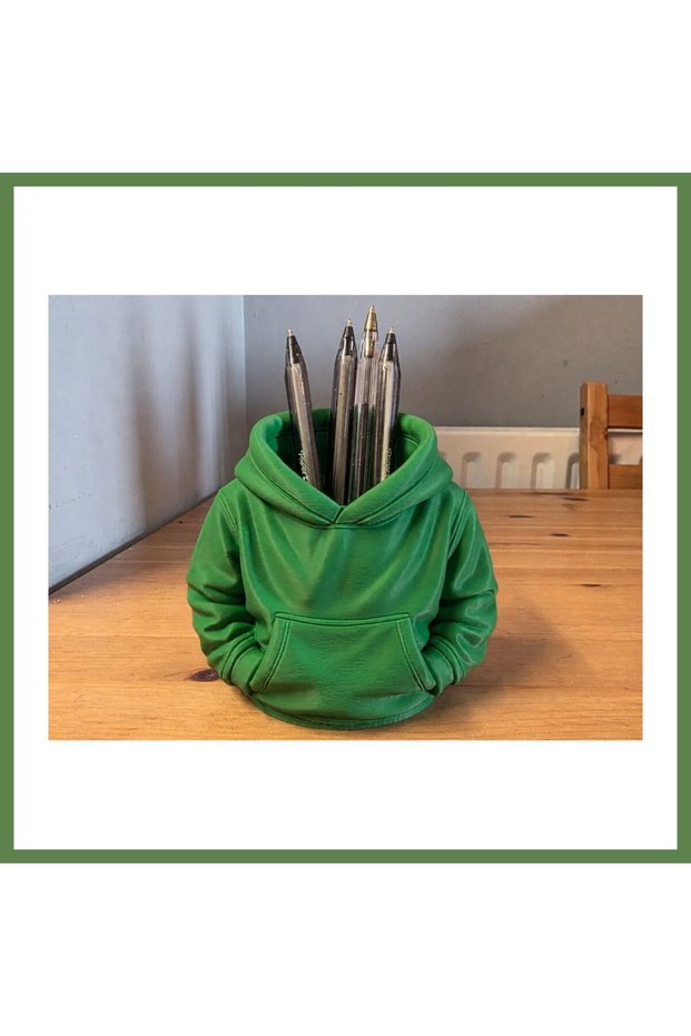 3D-Printed Hooded Sweatshirt Pencil Holder - Desktop Organizer - Green HB006