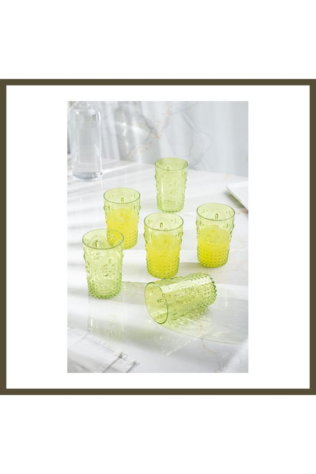 Acrylic Green Set of 6 Short Glasses & Water/Soft Drink/Coffee Side Glasses, 400 ml (Not Glass, BX)
