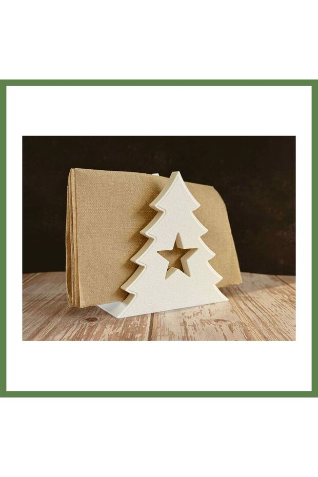 3D-Printed Christmas Tree-Shaped Napkin Holder, New Year's Table Napkin Holder Stand, White HB006