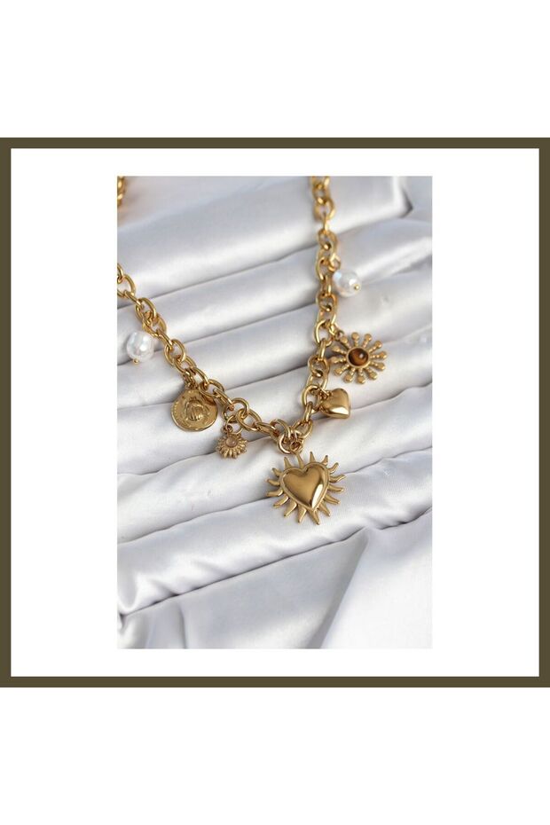316L Stainless Steel Gold-Colored Charm Necklace for Women, Model BX