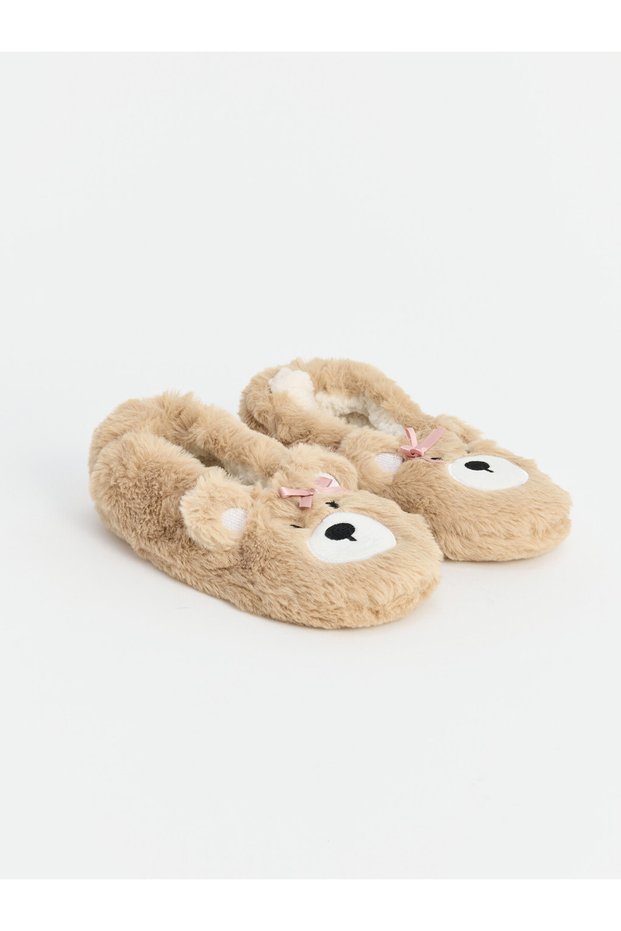 Esvab • Modern & Elegant Plush House Socks for Girls, Featuring a Teddy Bear Design.