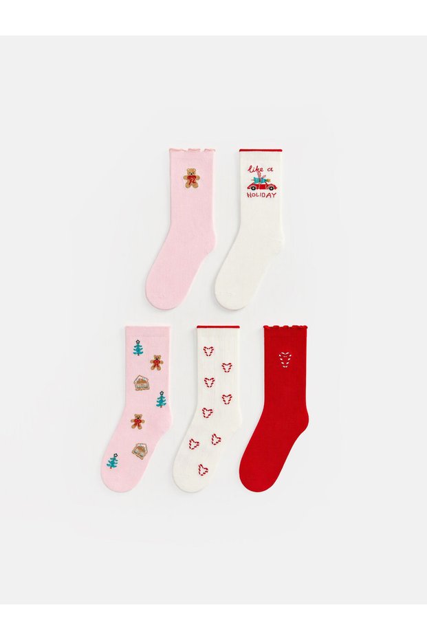 A Set of 5 Ruffled, Embroidered Girls' Ankle Socks from UZG STORE for Fashion-Conscious Girls