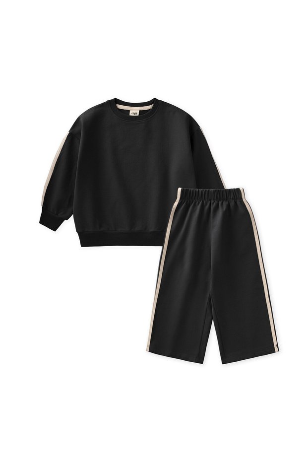 Striped Detail Sweatshirt Set, Ages 2–10, Black