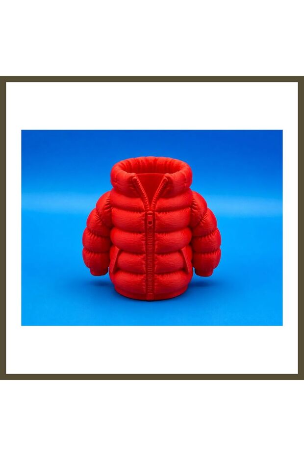 3D-Printed Puffer Coat Pencil Holder - Desktop Organizer - Red BX