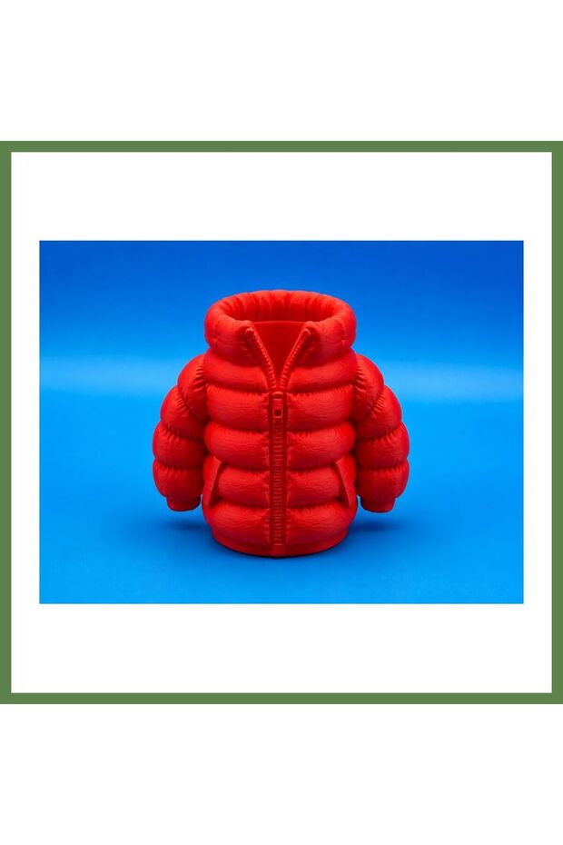 3D-Printed Puffer Coat Pencil Holder - Desktop Organizer - Red HB006