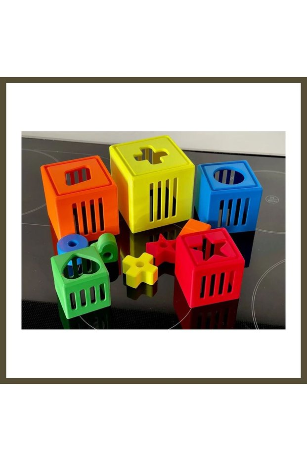 3D-Printed Lattice-Shaped Boxes Nesting Set - Colorful Shape Sorting and Stacking Set BX