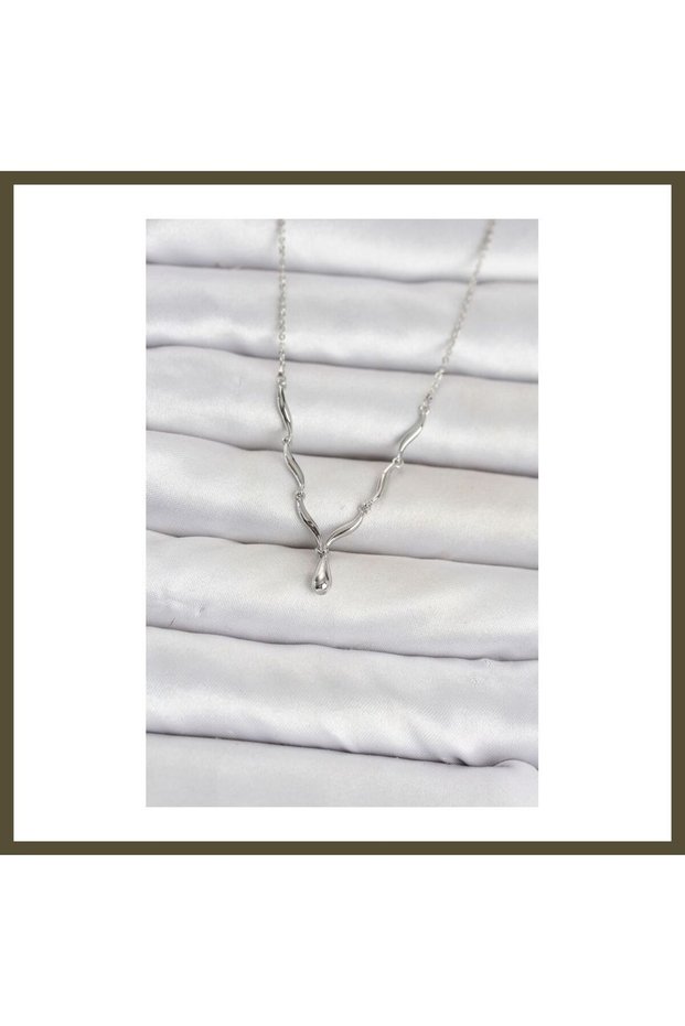 Silver-Toned Rice-Shaped Drop Necklace for Women BX