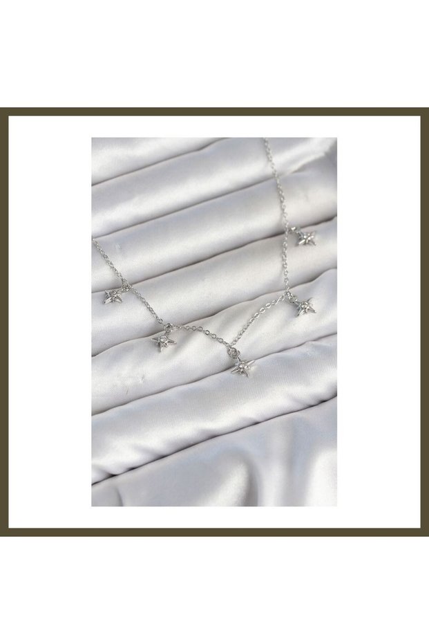 Silver-Toned Rice-Bead Minimalist North Star-Style Women's Necklace BX