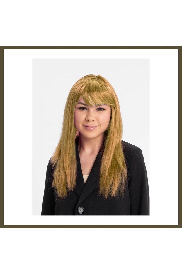 Gold-Colored, Straight-Cut, Lined, Long, Full-Head Wig - Hair Extension BX