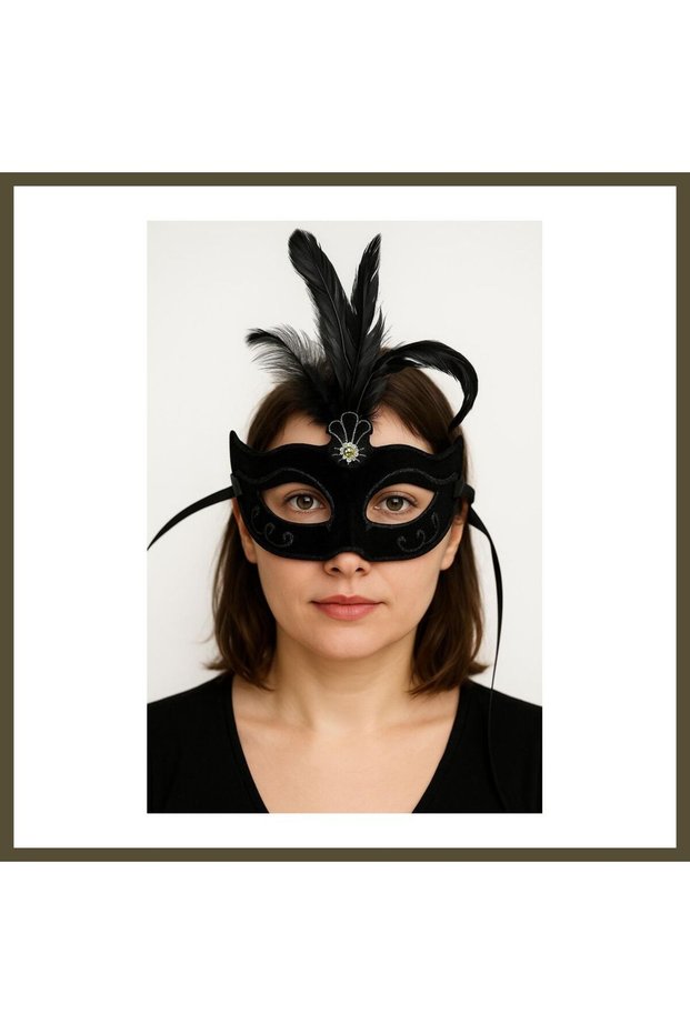 Black Fuzzy Black Suede-Covered Party Ball Mask, 20 x 16 cm (W x H)