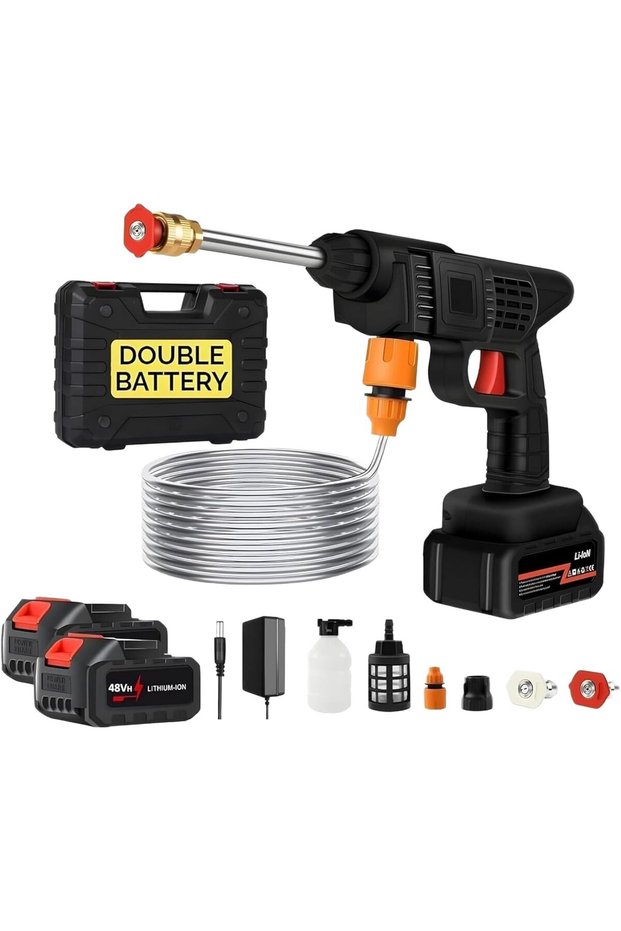 48V High-Pressure Water Sprayer 2 Batteries - Car Washing Machine 5M Range Cordless Portable Electric High Pressure Washer Gun for Cars, Bikes, Patios, Floor Cleaning & Garden Watering