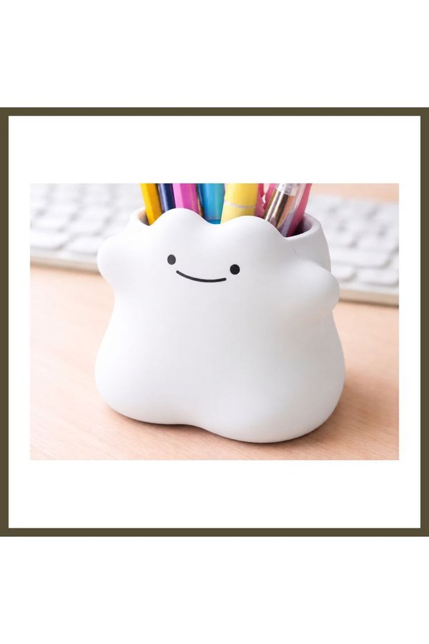 3D-Printed Smiling Cloud Pencil Holder - Desktop Organizer - White BX