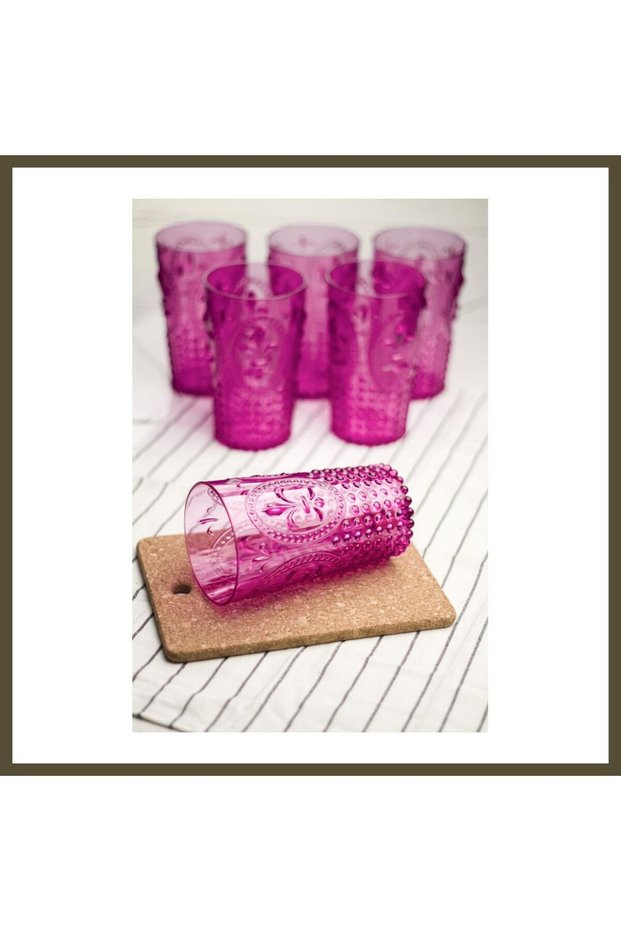 Acrylic Pink Set of 6 Tall Glasses & Water/Soft Drink Glasses, 750 ml (Large Size & Not Glass BX)