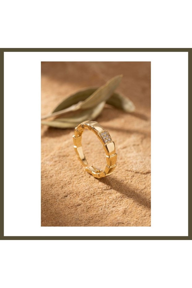 Gold-Colored Snake-Design Modal Women's Ring with Zircon Stones BX