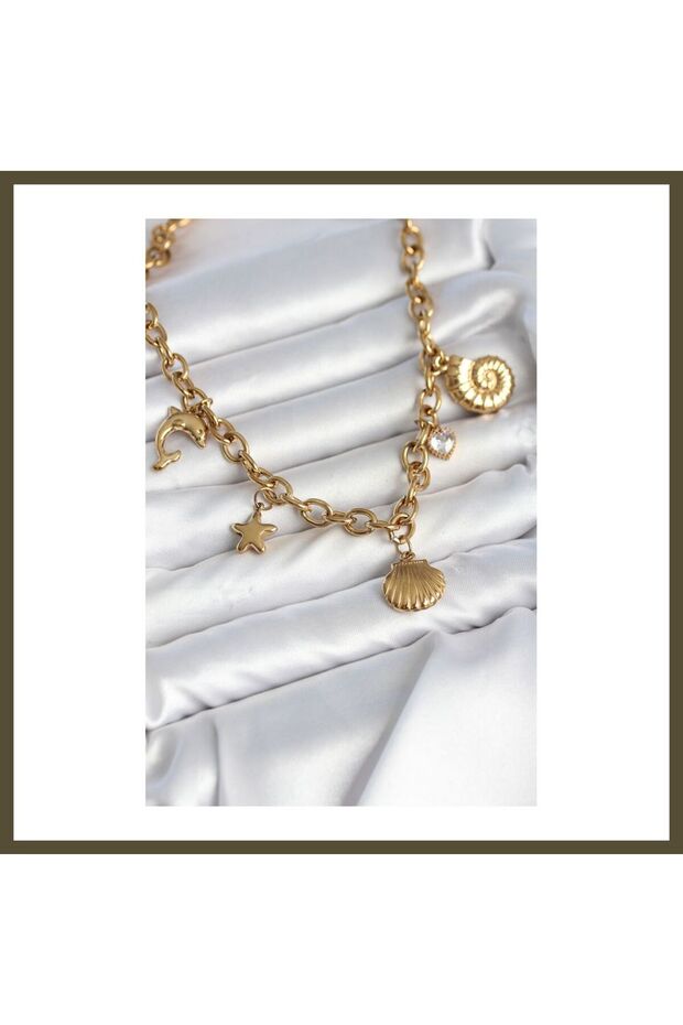 316L Stainless Steel Nautical-Themed Charm Necklace for Women, Model BX