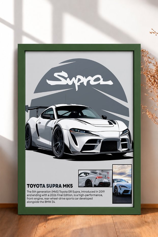 White Wide-Frame Japanese Sports Car Framed Art Print / Car Poster for Garage or Office Wall Decor OTO047