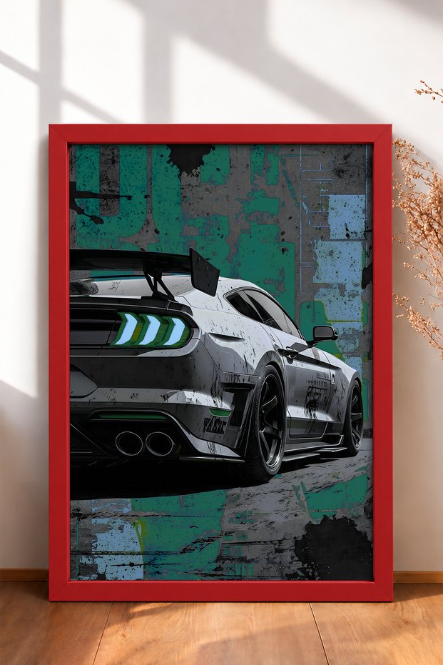 Textured Grunge-Style White American Muscle Car Framed Art Print Car Poster Wall Decor OTO191