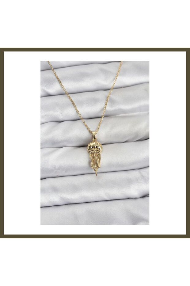 316L Stainless Steel Chain, Gold-Colored, Jellyfish-Style, Zircon-Set Women's Necklace BX