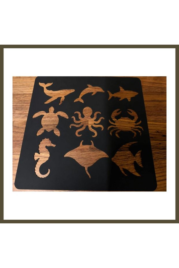 3D-Printed Marine Animals Drawing Template - Multiple Design Template - Black BX