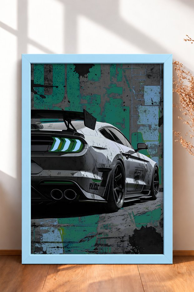 Textured Grunge-Style White American Muscle Car Framed Art Print Car Poster Wall Decor OTO191