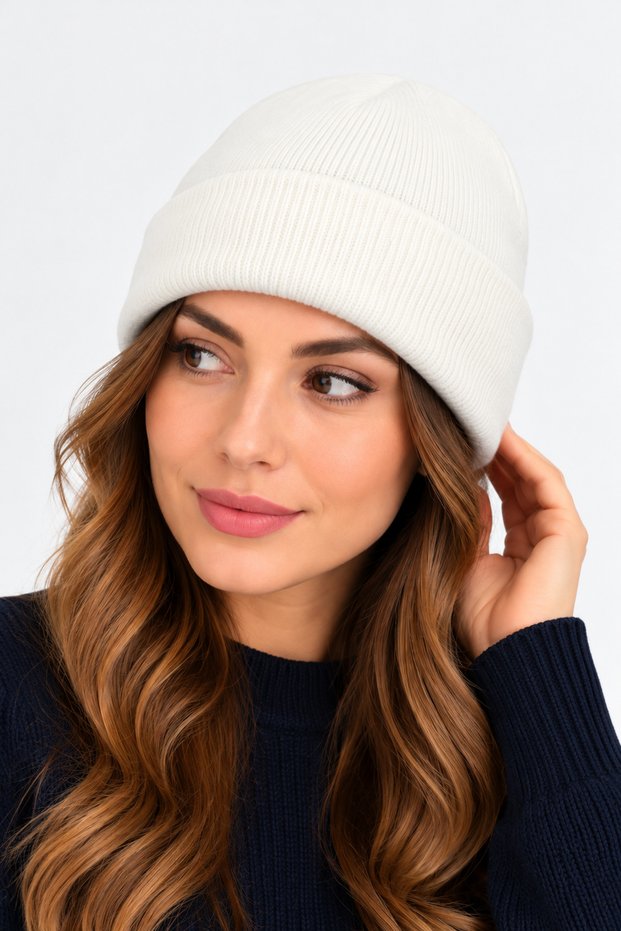 Unisex Fold-Over Knit Beanie – Plain-Knit Winter Casual Beanie