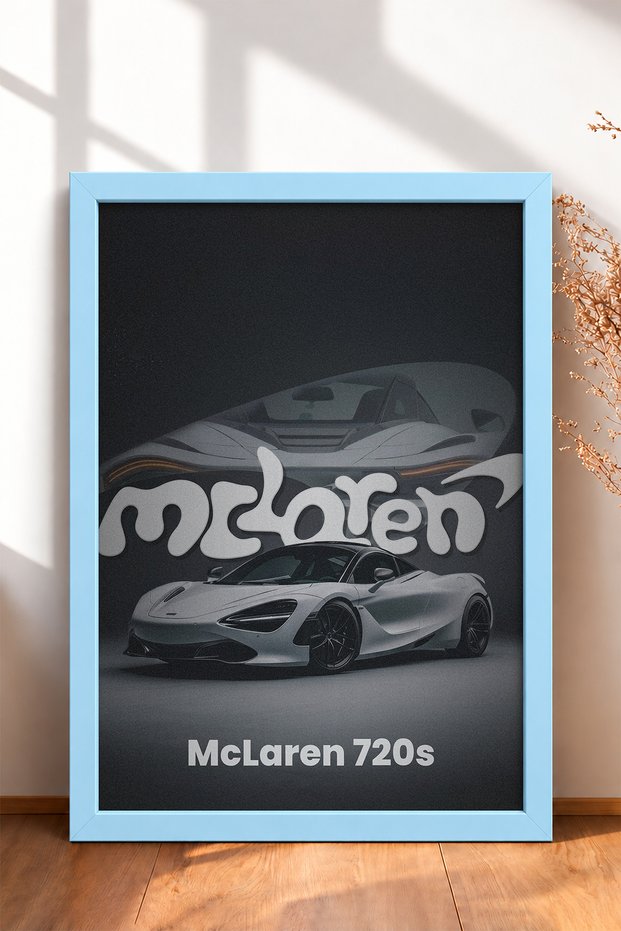 White British Supercar Framed Art Print in a Gray Studio—Car Poster, Wall Decor OTO220