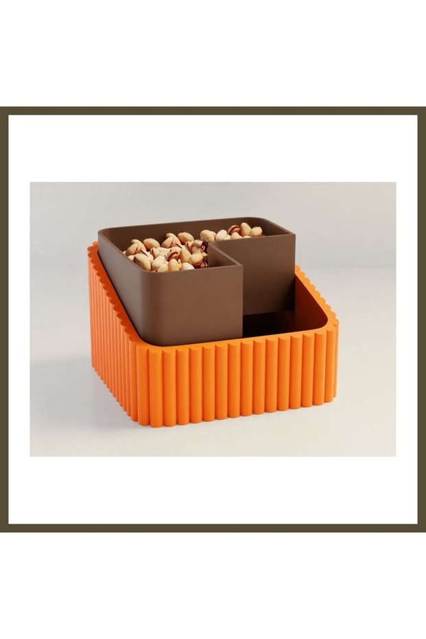 3D-Printed Pistachio Bowl - Dual-Chamber Shell Separator Serving Bowl - Orange-Brown BX