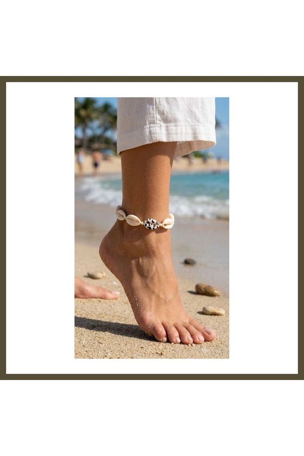 Natural Kauri Shell Ankle Bracelet with Lift Mechanism, Model BX
