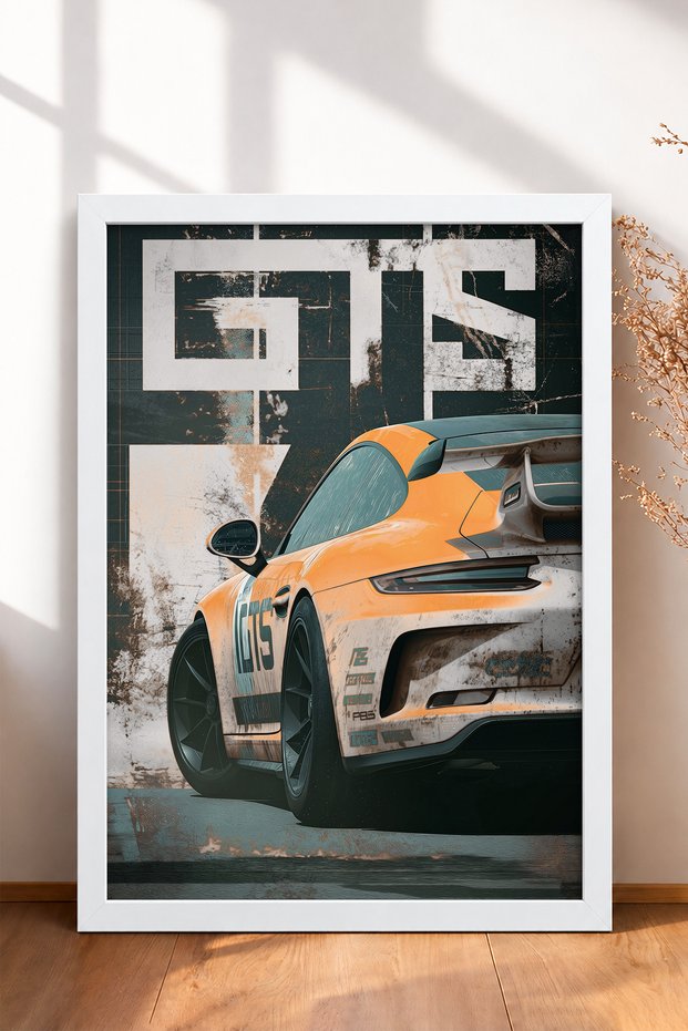 Orange Distressed German Race Car Framed Art Print Car Poster Wall Decor OTO196