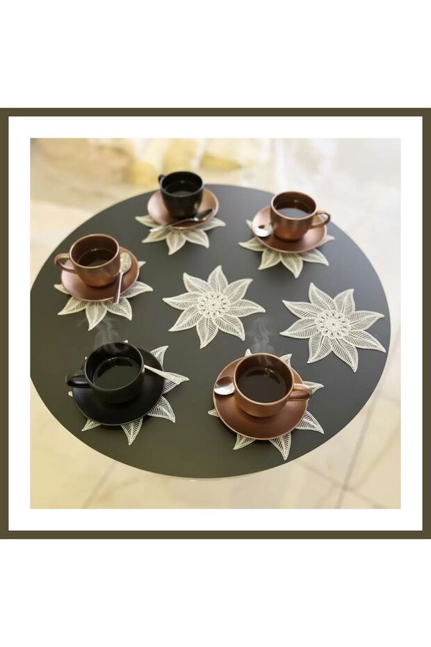 Set of 6 Lace Coffee Servers, 15x15 cm, Assorted-Pattern Coasters, Turkish Coffee, Finca BX