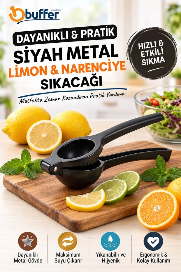 ® Black Metal Lemon Squeezer, Manual Citrus Juicer