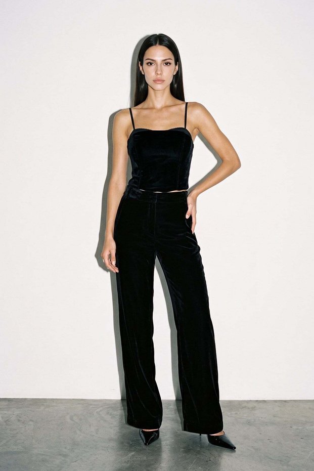 Black Velvet Straight-Leg Pants