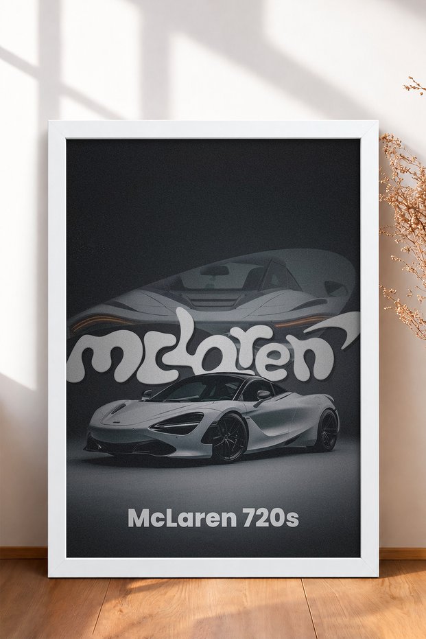 White British Supercar Framed Art Print in a Gray Studio—Car Poster, Wall Decor OTO220