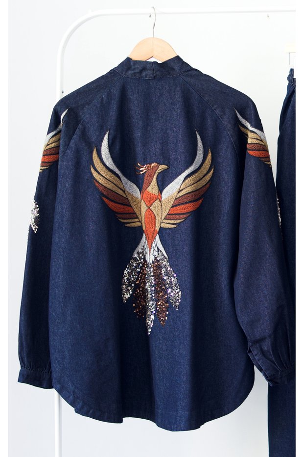 Ethnic Embroidered Oversized Denim Kimono