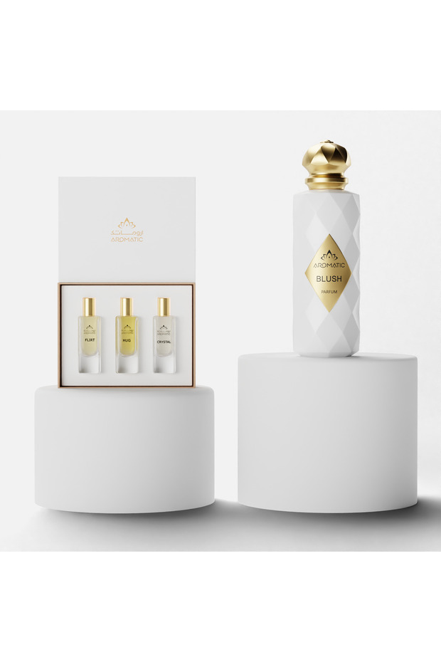 مجموعة العطور الرايقة + عطر 200مل - طقم (فلرت - هج - كريستال) + عطر بلاش 200مل