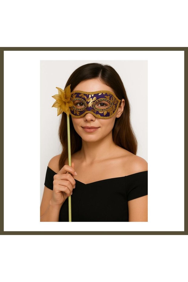 Luxury Strappy Bejeweled Masked Ball Mask, Purple, 35 cm BX