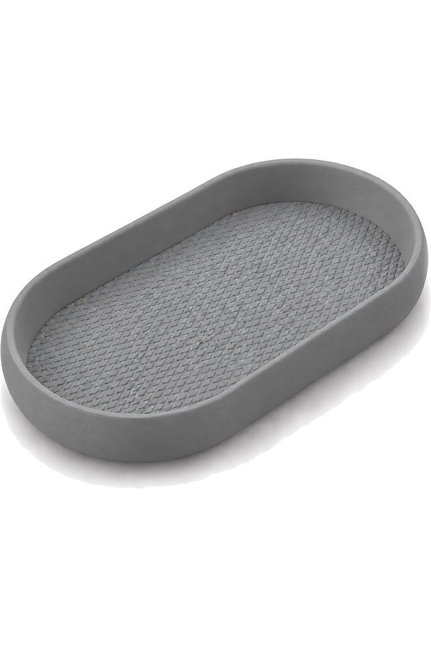 Eyeglasses Tray, Oval Sunglasses and Glasses Holder Dish with Textured Non-Slip Base, Gray