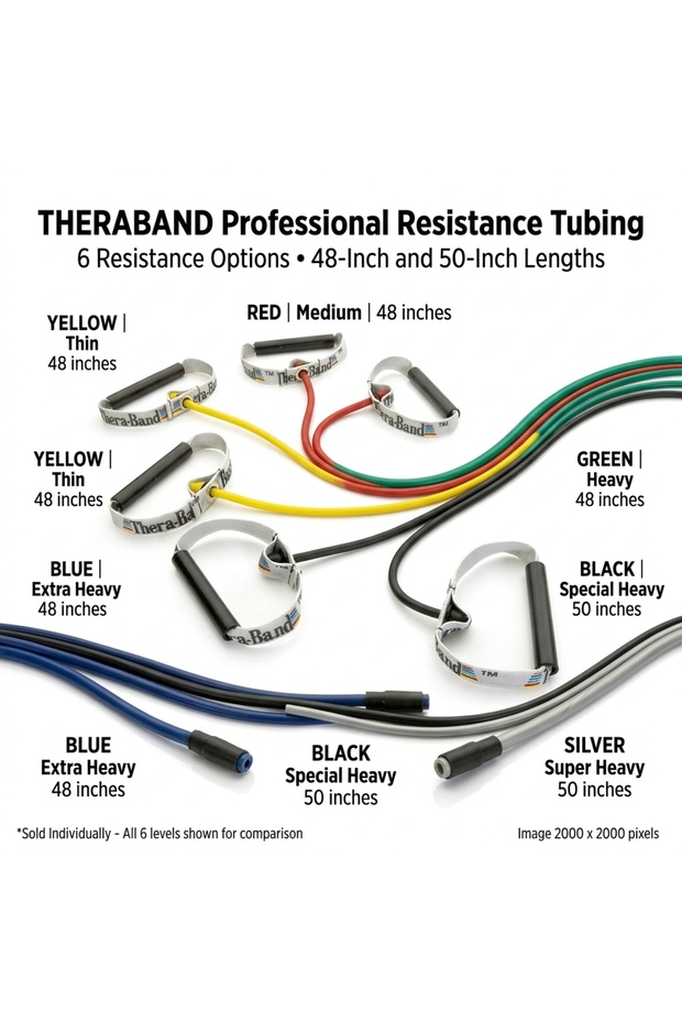 Professional Resistance Tubing with Hard PVC Handles, Latex Exercise Tube for Strength Training, Stretching, Flexibility and Rehabilitation, 48 or 50 Inch, Multiple Resistance Levels