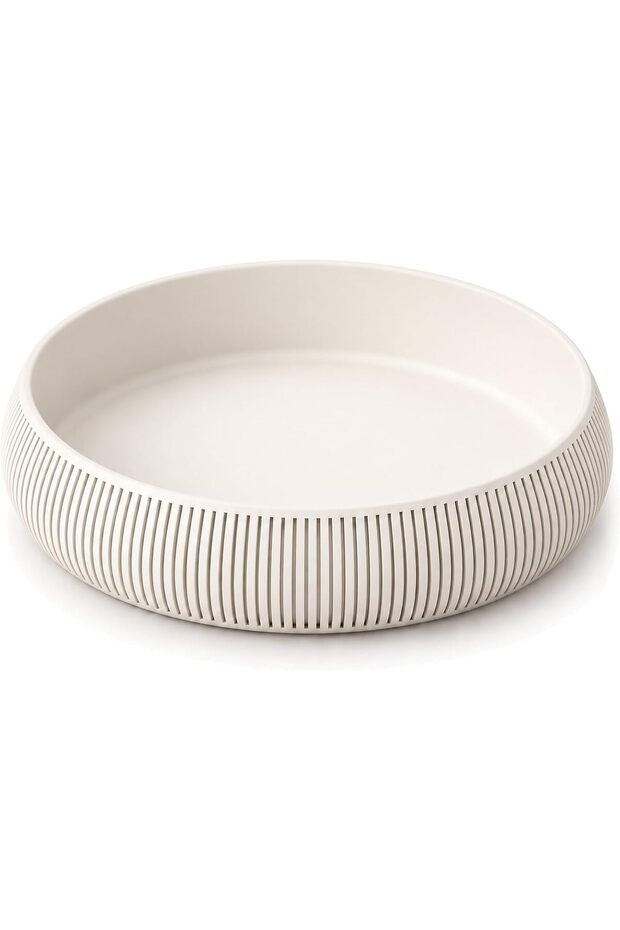 Ribbed Catch-All Bowl 17.6 cm, Round Japandi Decorative Dish for Keys, Jewelry and Trinkets, White