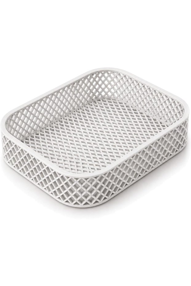 Honeycomb Mesh Catch All Tray, Geometric Open Lattice Valet Dish for Keys Coins and Jewelry, White