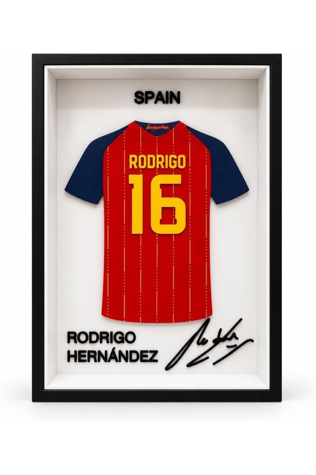 Rodri Spain No. 16 Collectible Jersey Frame, 23 x 15 cm, Premium Football Decor for Desk & Shelf