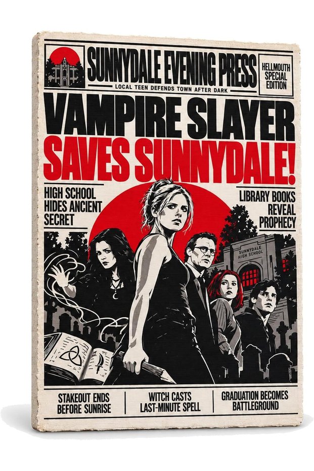Horror Newspaper Wall Art, Vampire Hunter, 3D Printed Retro Front Page Plaque for Horror Fan Room