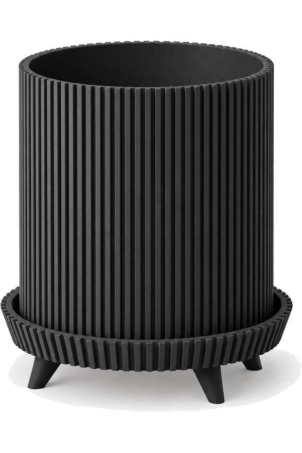 Ribbed Planter with Legs, 11.5 cm Opening, Modern Mid-Century Plant Pot for Indoor Plants, Black
