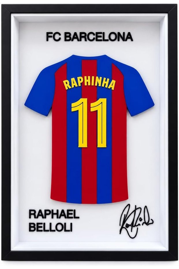 Raphinha Barcelona No. 11 Collectible Jersey Frame, 23 x 15 cm
